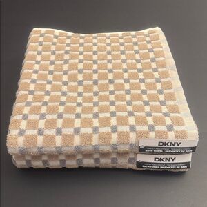 2pc DKNY 100% Cotton Checkered Bath Towel Set - Highly Absorbent - DOESKIN AL